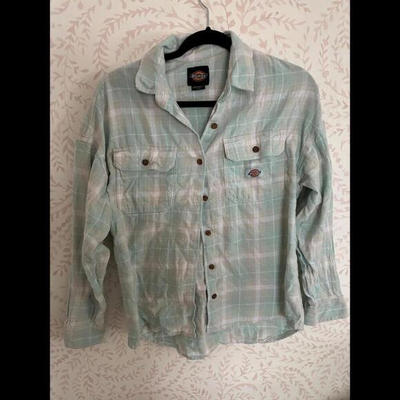 CLOSET CLOSING! LAST CHANCE NEW Dickies Mint Green Plaid Button-Up Shirt - Picture 1 of 4
